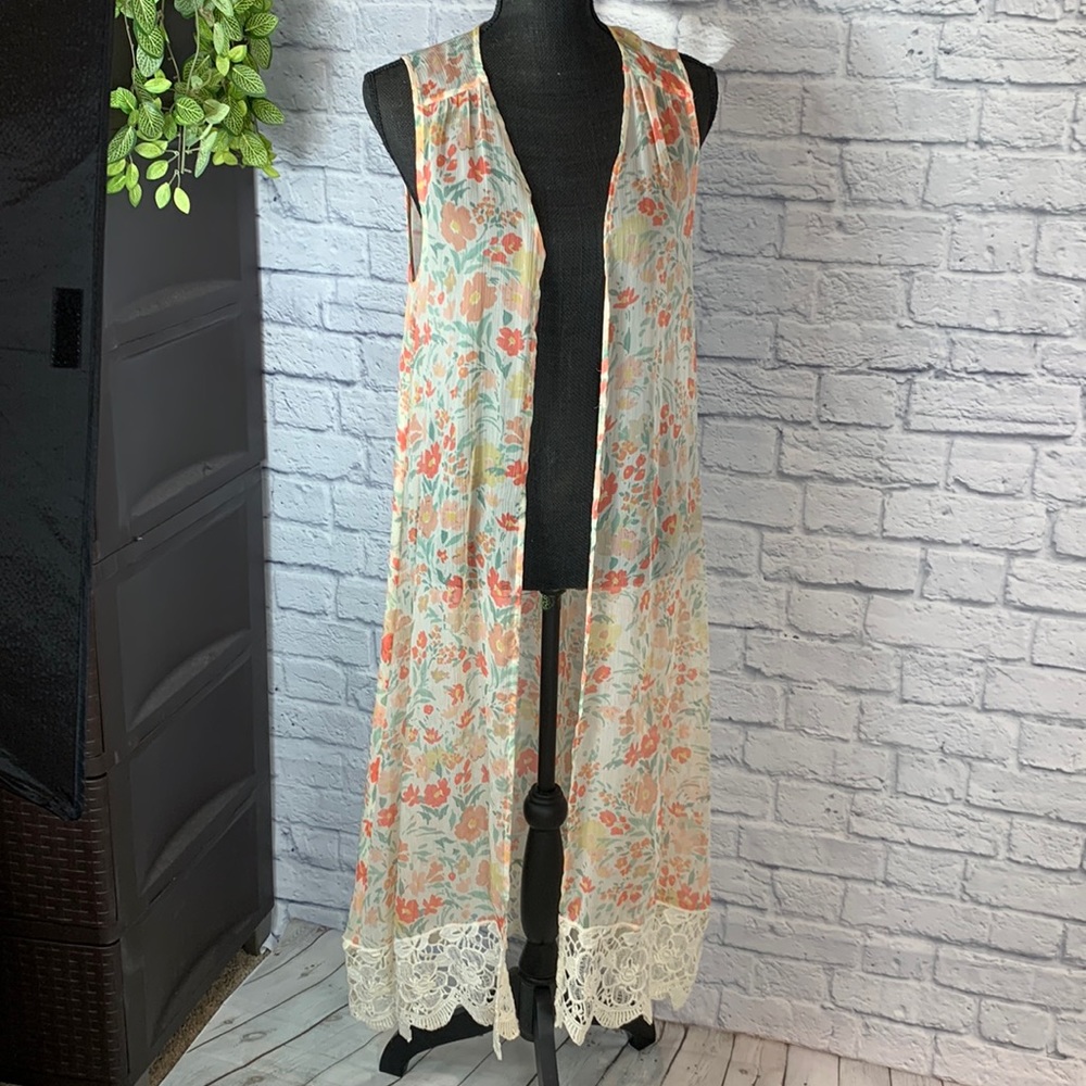 Sheer flower cover up with lace bottom